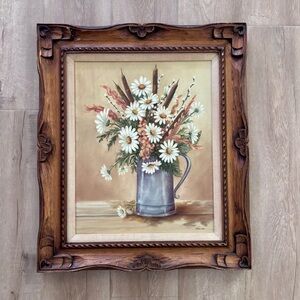 VTG 1940's-1950's Mid-century Oil Painting W/ Hand Cured Wood Frame‎ By THELMA